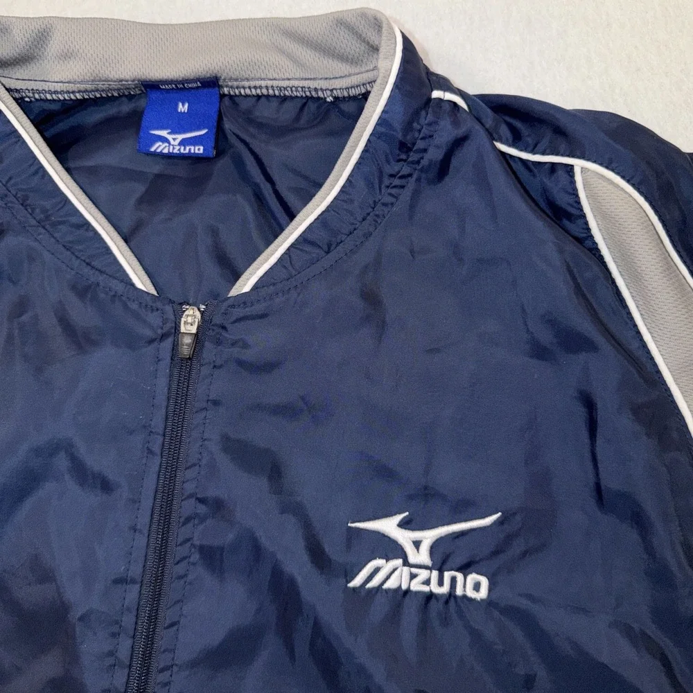 Mizuno Baseball Shirt Mens Medium Blue Gray Windbreaker Jacket Warm Up 1/4 Zip